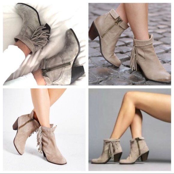 Sam Edelman Louie Taupe Fringe Suede Western Ankle Boot 6 - Picture 16 of 16